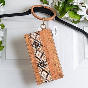 Boho Cork Wristlet Clutch Purse Bag NWT Southwestern Geometric Pattern